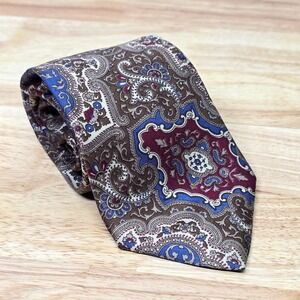 Christian Dior Silk Tie Paisley Pattern Brown‎ Red Blue Made in USA